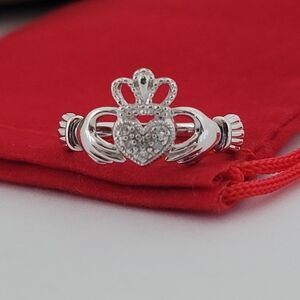 10k White Gold Diamonds Claddagh Ring Size 6 Solid Gold 👌🎁